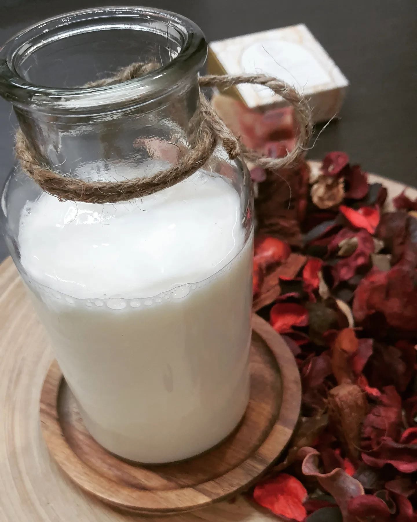 Fresh milk with rose petals